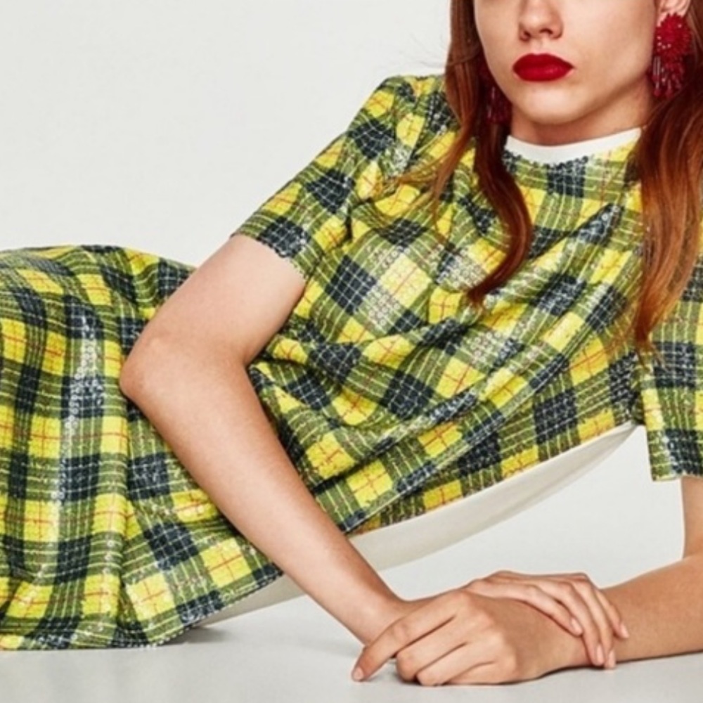 Zara Yellow and Green Plaid Midi Dress - Picture 3 of 6